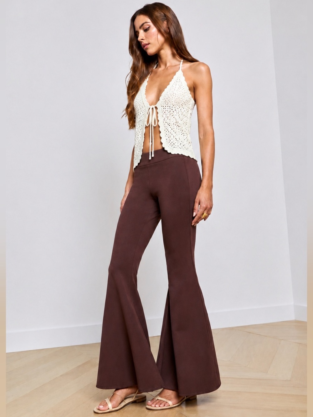 L'Agence Kiki Ponte Pant Chicory Coffee High Waist Flare Leg Stretch Size XS